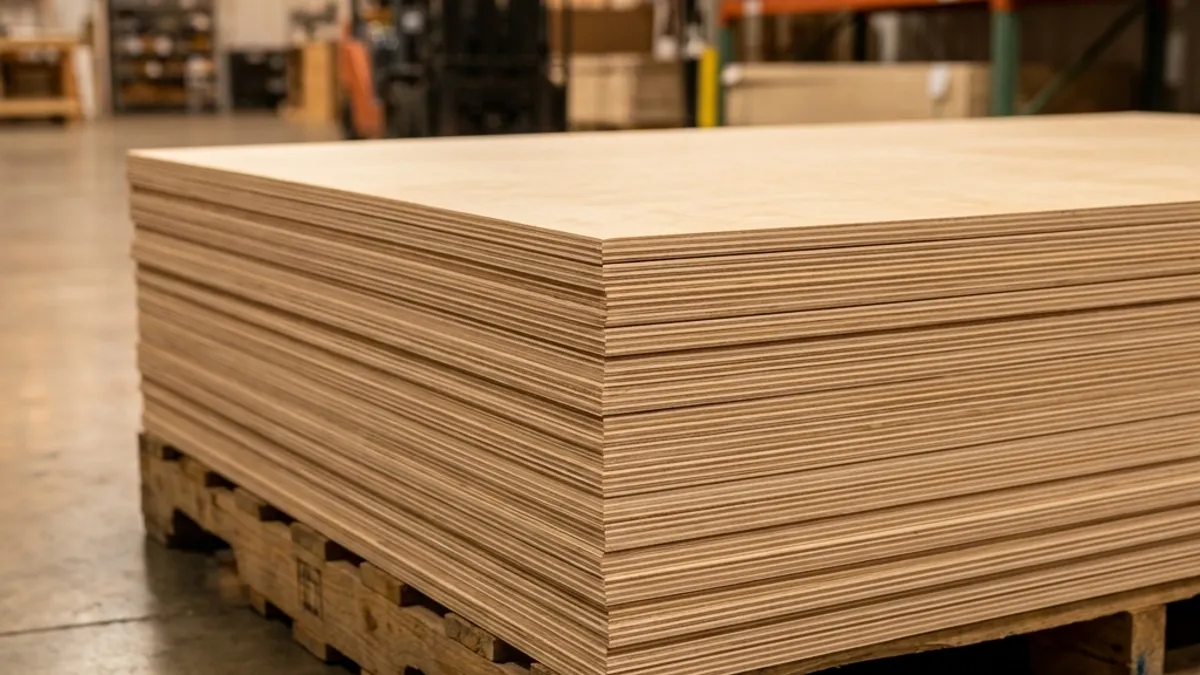 Stack of ZIPCO calibrated plywood sheets with uniform thickness